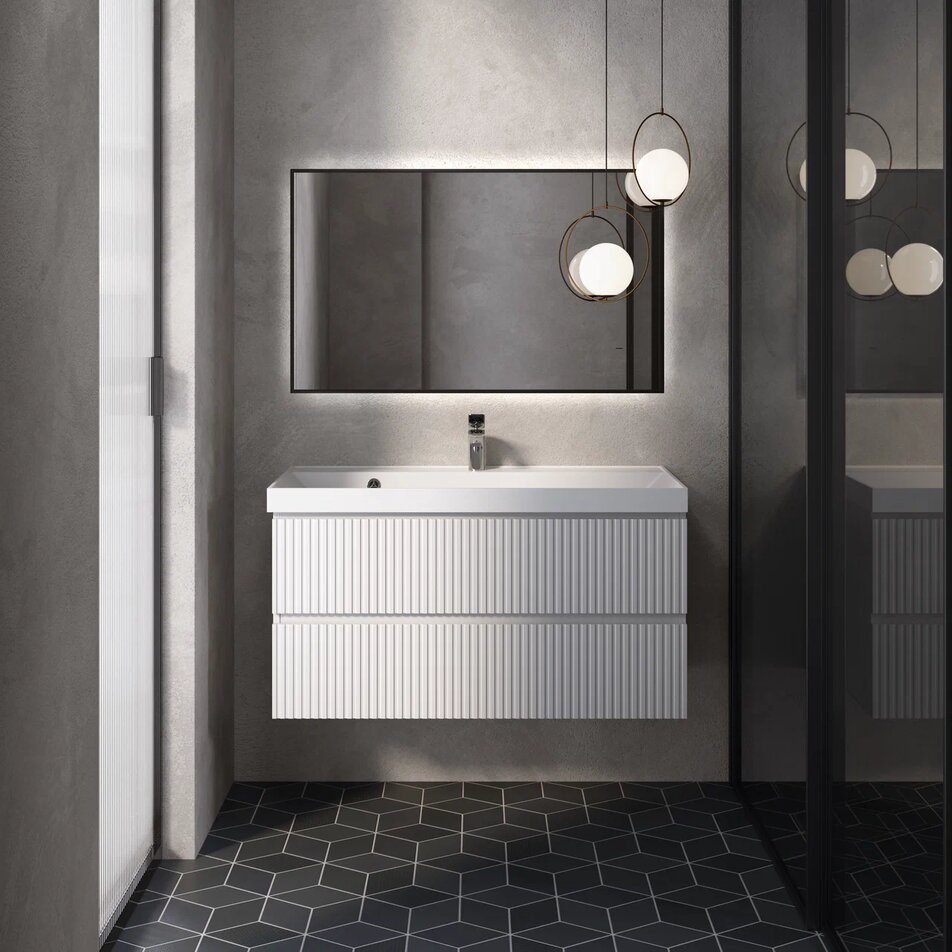 

Тумба с раковиной AQUAme S1 100 подвесная, 2 ящика, белый глянец, AQM900110WH