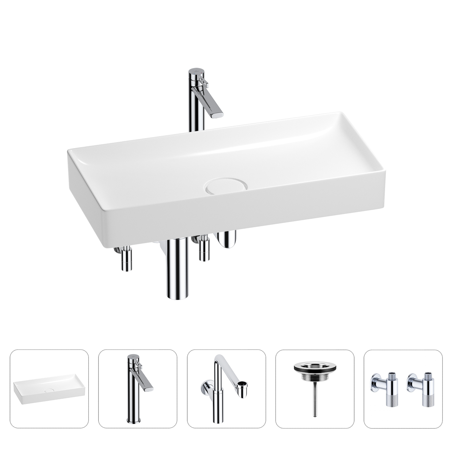 

Раковина для ванной Wellsee Pure BY Wellsee 201004471 в наборе 5 в 1, Нержавеющая сталь, 201004471