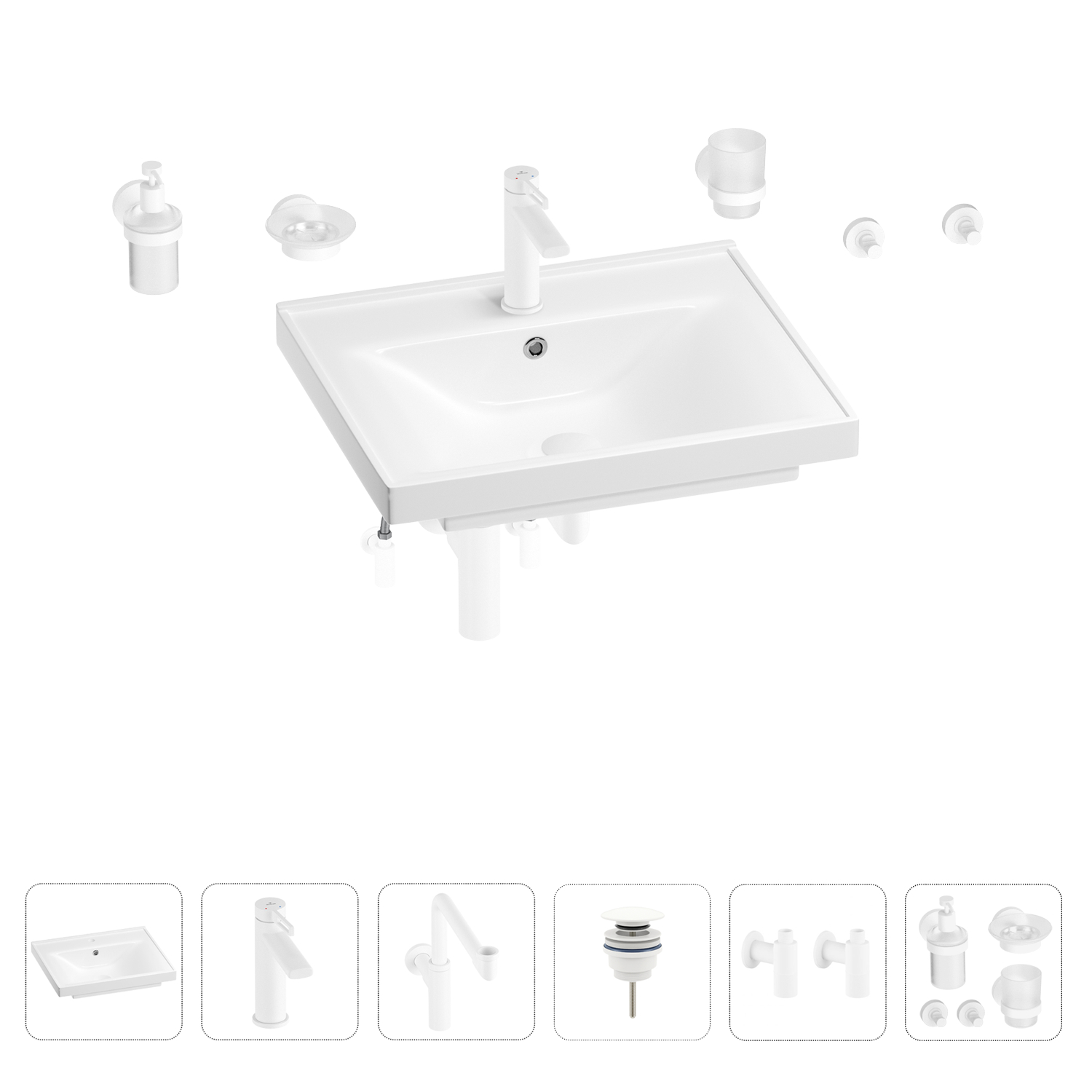 

Раковина для ванной Wellsee FreeDom 201006950 в наборе 9 в 1, Белый, 201006950