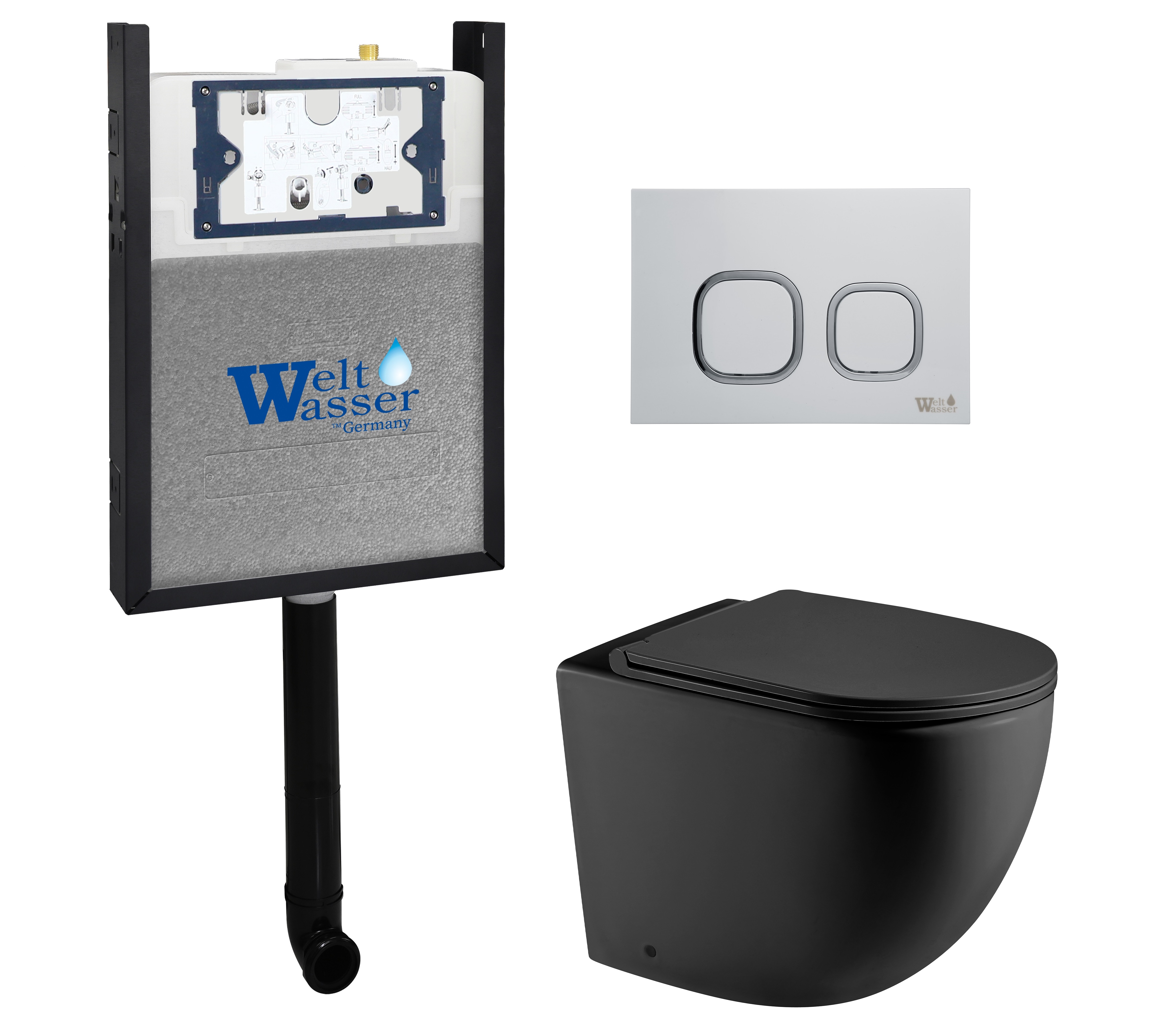 

Комплект WeltWasser 10000011793 унитаз SK Merzbach 002 MT-BL + инсталляция AMBERG 404 + кнопка Amberg RD-WT, Черный матовый, 10000011793