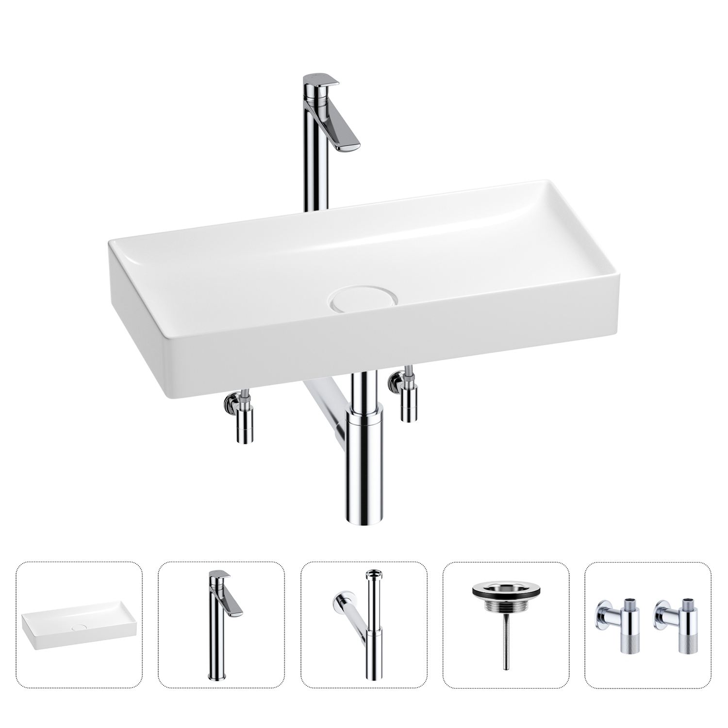 

Раковина для ванной Wellsee Pure BY Wellsee 201004456 в наборе 5 в 1, Нержавеющая сталь, 201004456