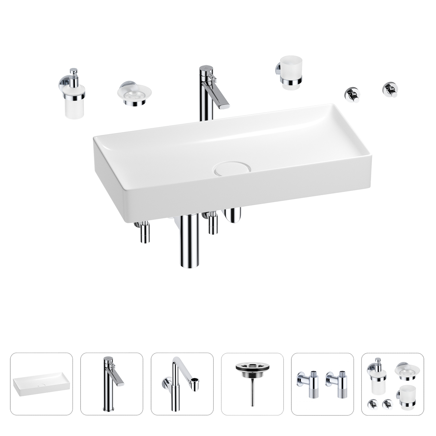 

Раковина для ванной Wellsee Pure BY Wellsee 201006536 в наборе 9 в 1, Нержавеющая сталь, 201006536