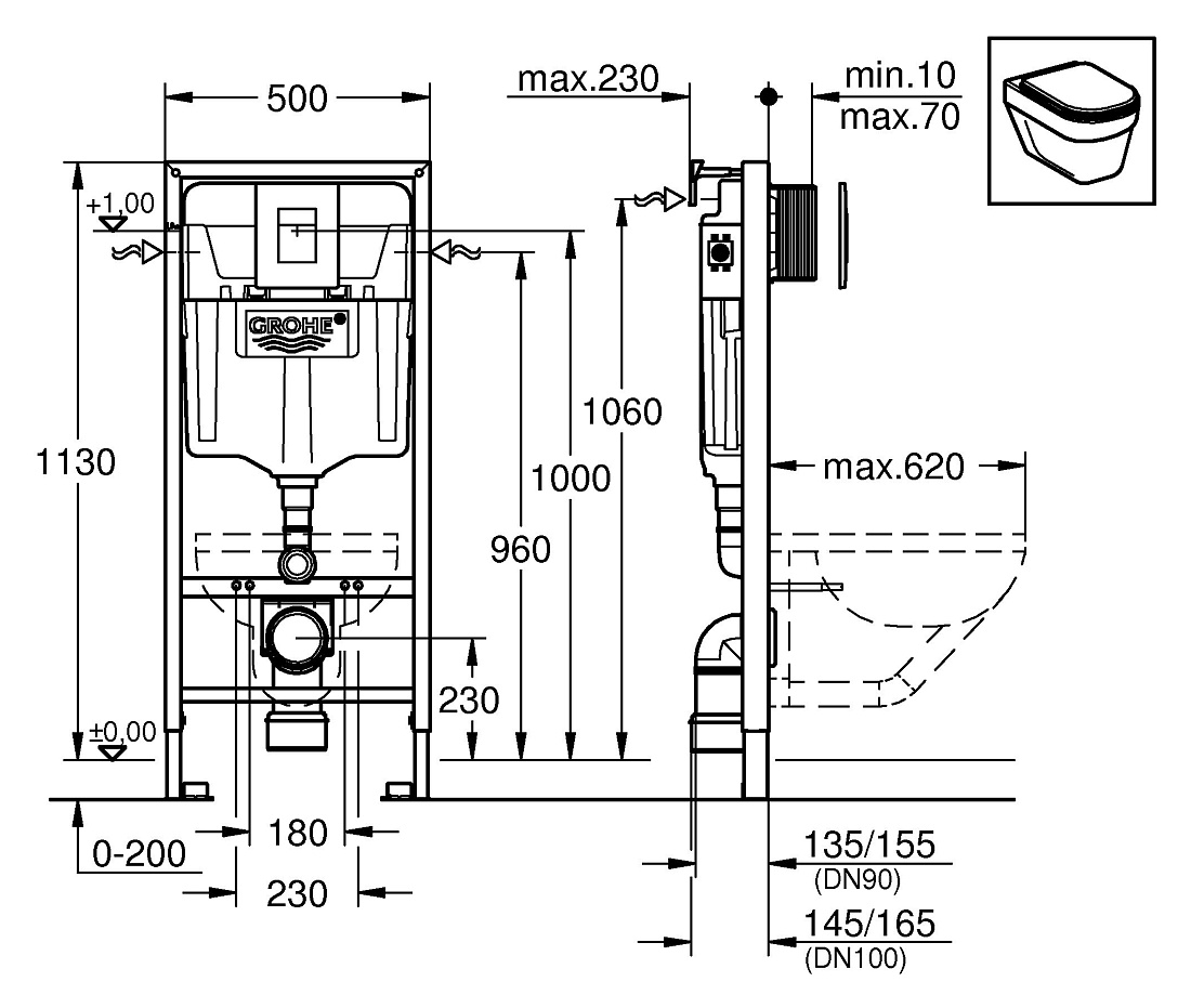 Инсталляция для подвесного унитаза Grohe Rapid SL 38772001 с клавишей смыва хром